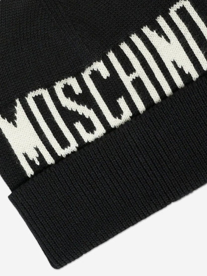 Moschino Kids Logo Beanie Hat in Black