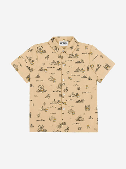 Moschino Boys Circus Print Shirt in Beige