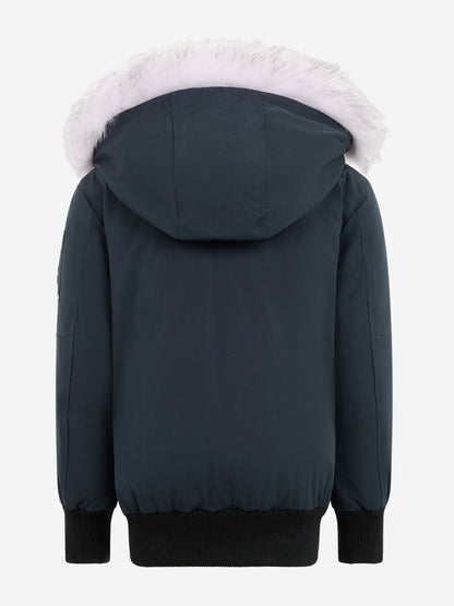 Moose Knuckles Kids Down Padded Bomber Jacket in Navy