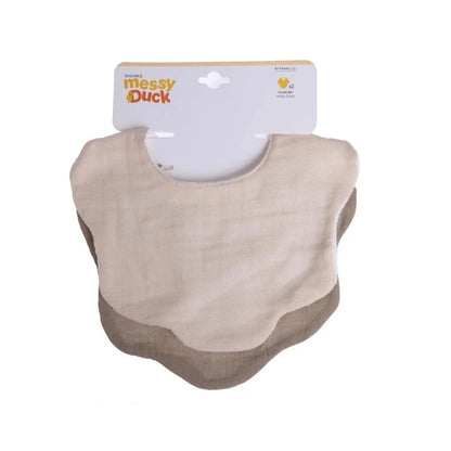 Messy Duck Muslin Petal Baby Bib Pack of 2 - Cream & Taupe