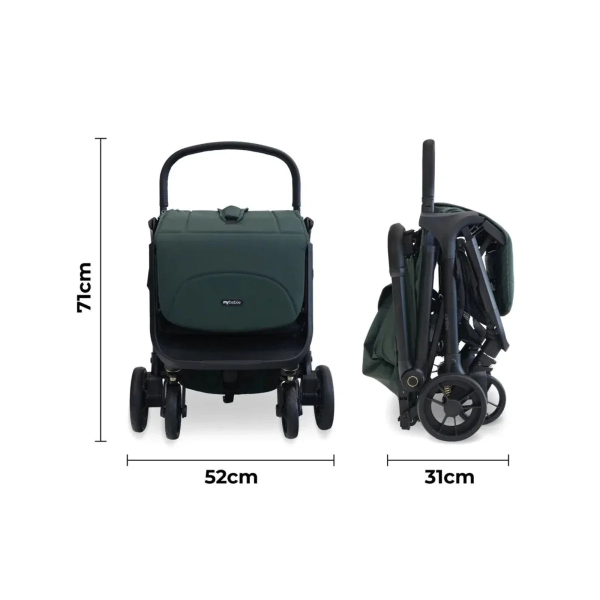 My Babiie MBX7 Auto-Fold Compact Stroller - Forest Green