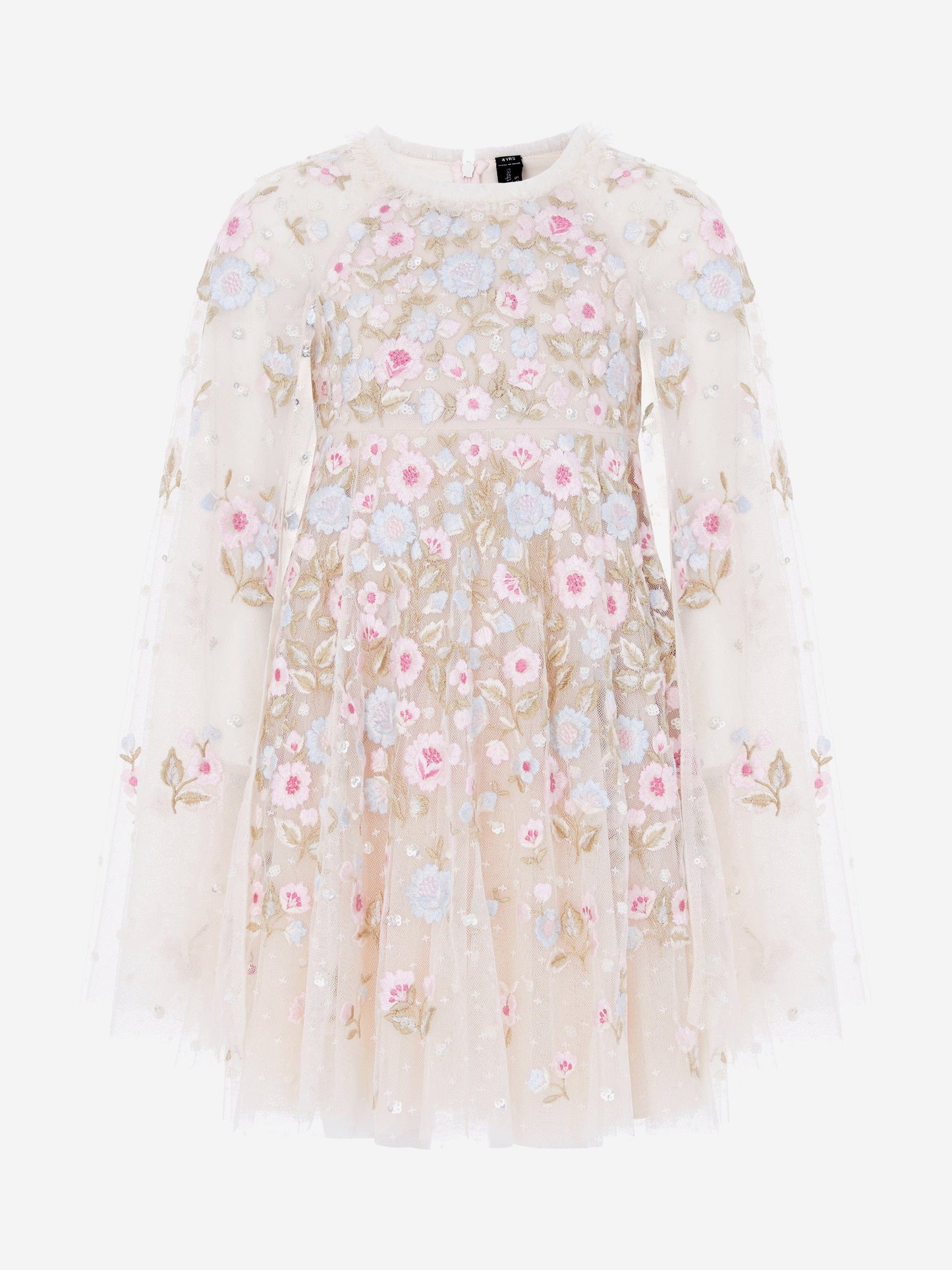 Needle & Thread Girls Ethereal Blooms Cape Dress in Ivory