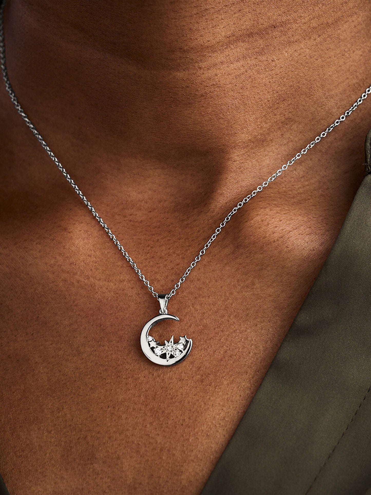 Olivia Burton Celestial Cluster Moon Necklace in Silver (457mm)