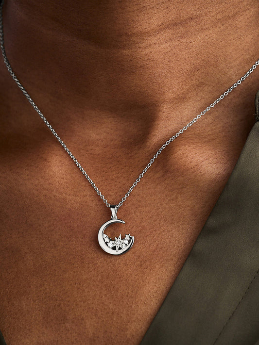 Olivia Burton Celestial Cluster Moon Necklace in Silver (457mm)