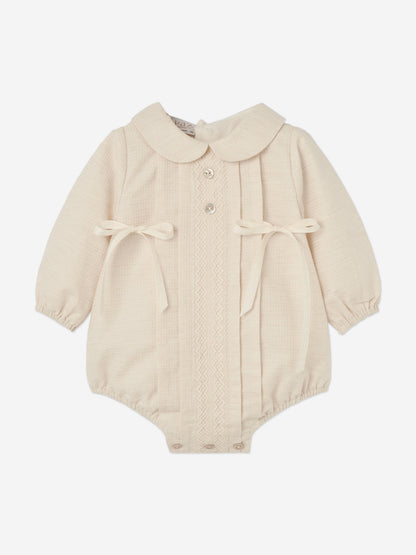 Paz Rodriguez Baby Girls Cotton Romper in Beige