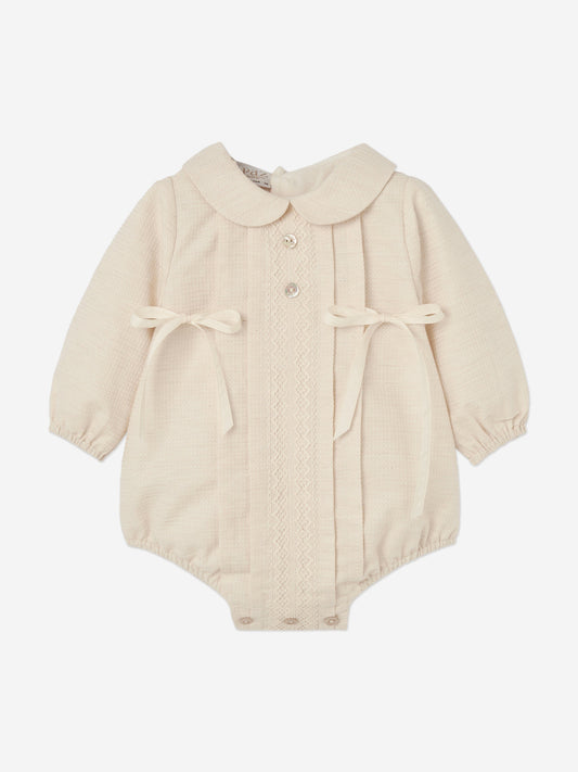 Paz Rodriguez Baby Girls Cotton Romper in Beige