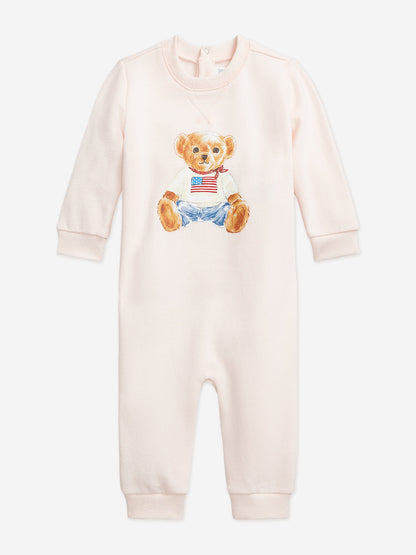 Ralph Lauren Baby Girls Polo Bear Romper in Pink