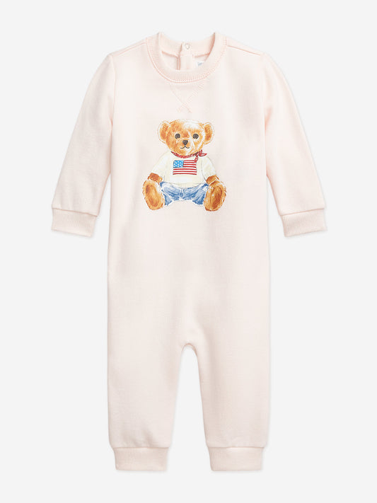 Ralph Lauren Baby Girls Polo Bear Romper in Pink