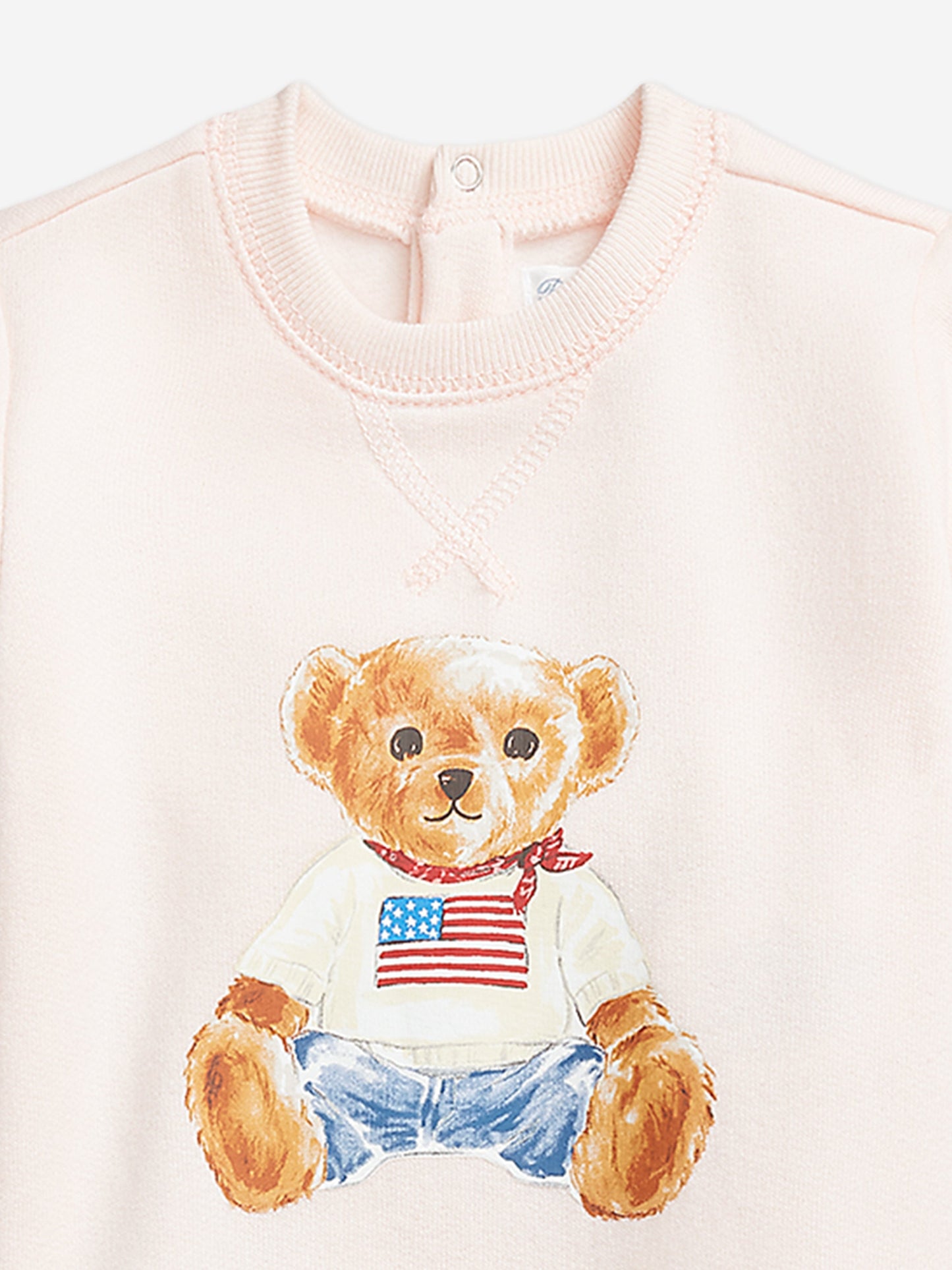 Ralph Lauren Baby Girls Polo Bear Romper in Pink