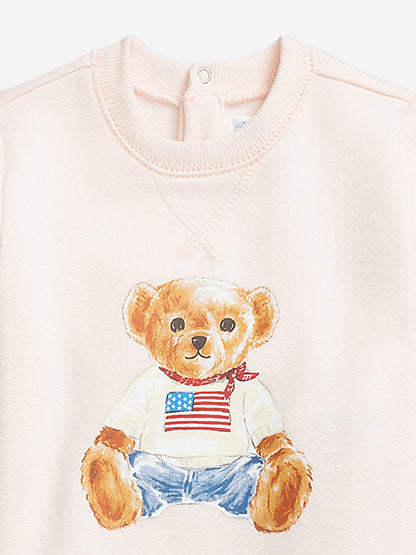 Ralph Lauren Baby Girls Polo Bear Romper in Pink