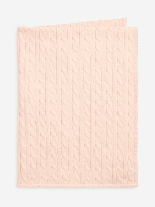 Ralph Lauren Baby Girls Cotton Cable Knit Blanket in Pink (101cm)