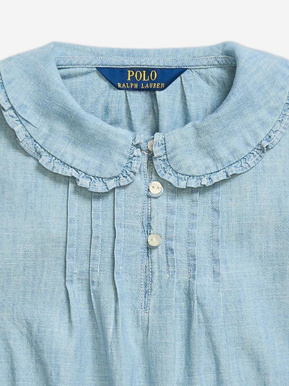 Ralph Lauren Girls Chambray Ruffle Blouse in Blue