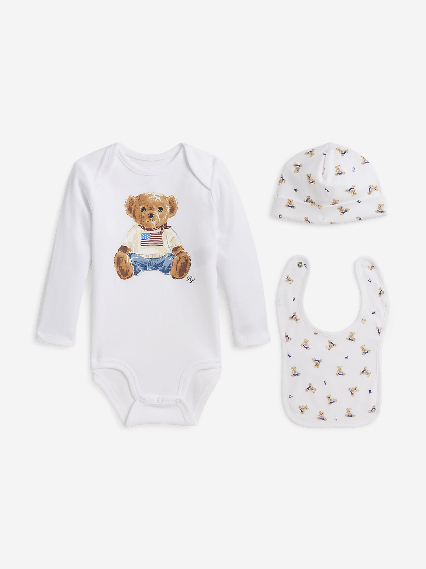 Ralph Lauren Baby Boys Bear Bodysuit Set in White