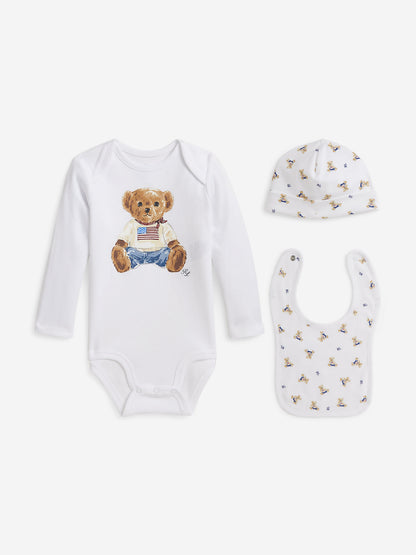 Ralph Lauren Baby Boys Bear Bodysuit Set in White