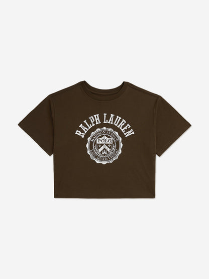 Ralph Lauren Girls Polo Logo T-Shirt in Brown