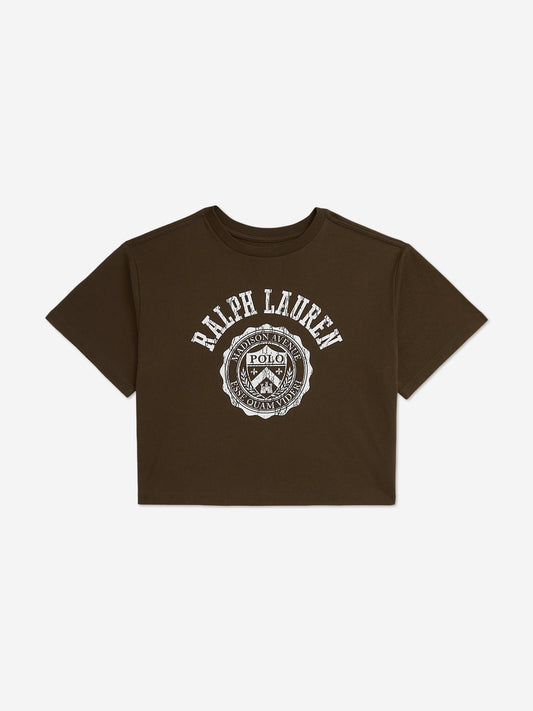 Ralph Lauren Girls Polo Logo T-Shirt in Brown