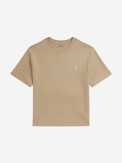 Ralph Lauren Boys Jersey Logo T-Shirt in Beige