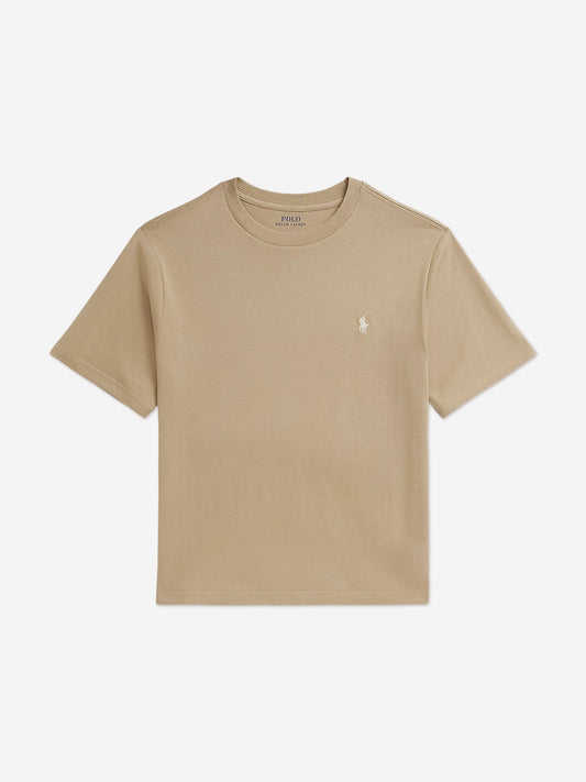 Ralph Lauren Boys Jersey Logo T-Shirt in Beige