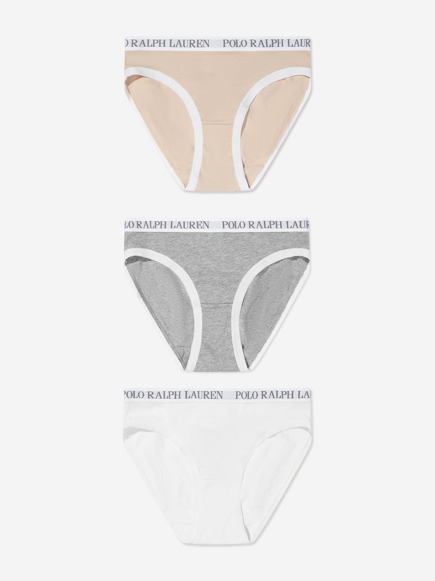 Ralph Lauren Girls Solid 3 Pack Bikini Knickers Set in Grey