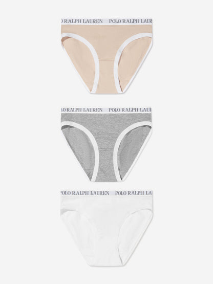 Ralph Lauren Girls Solid 3 Pack Bikini Knickers Set in Grey