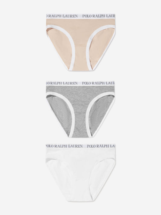 Ralph Lauren Girls Solid 3 Pack Bikini Knickers Set in Grey
