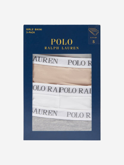 Ralph Lauren Girls Solid 3 Pack Bikini Knickers Set in Grey