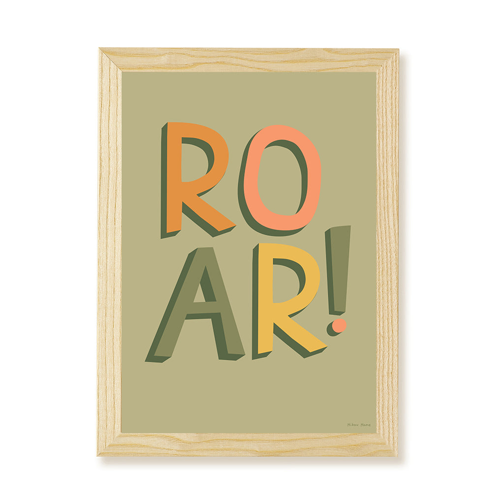 Hibou Design ROAR! Art Print - Khaki