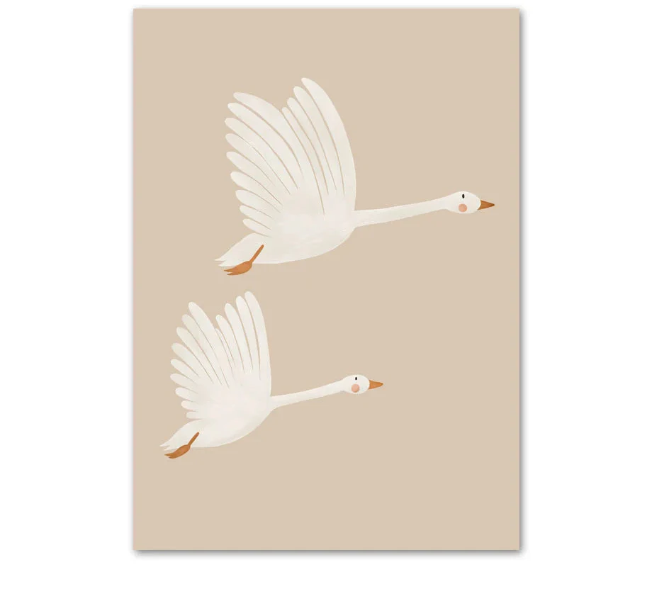 Boho Cartoon Animal Wall Art – Rabbit, Mouse & Goose Nursery Prints