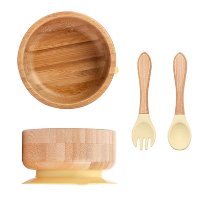 BOOMET Wooden Baby Bowl Set – Suction Plate with Fork & Spoon