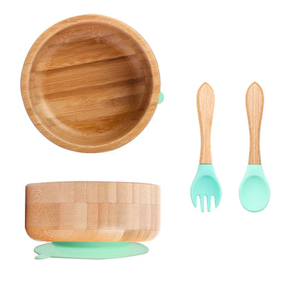 BOOMET Wooden Baby Bowl Set – Suction Plate with Fork & Spoon