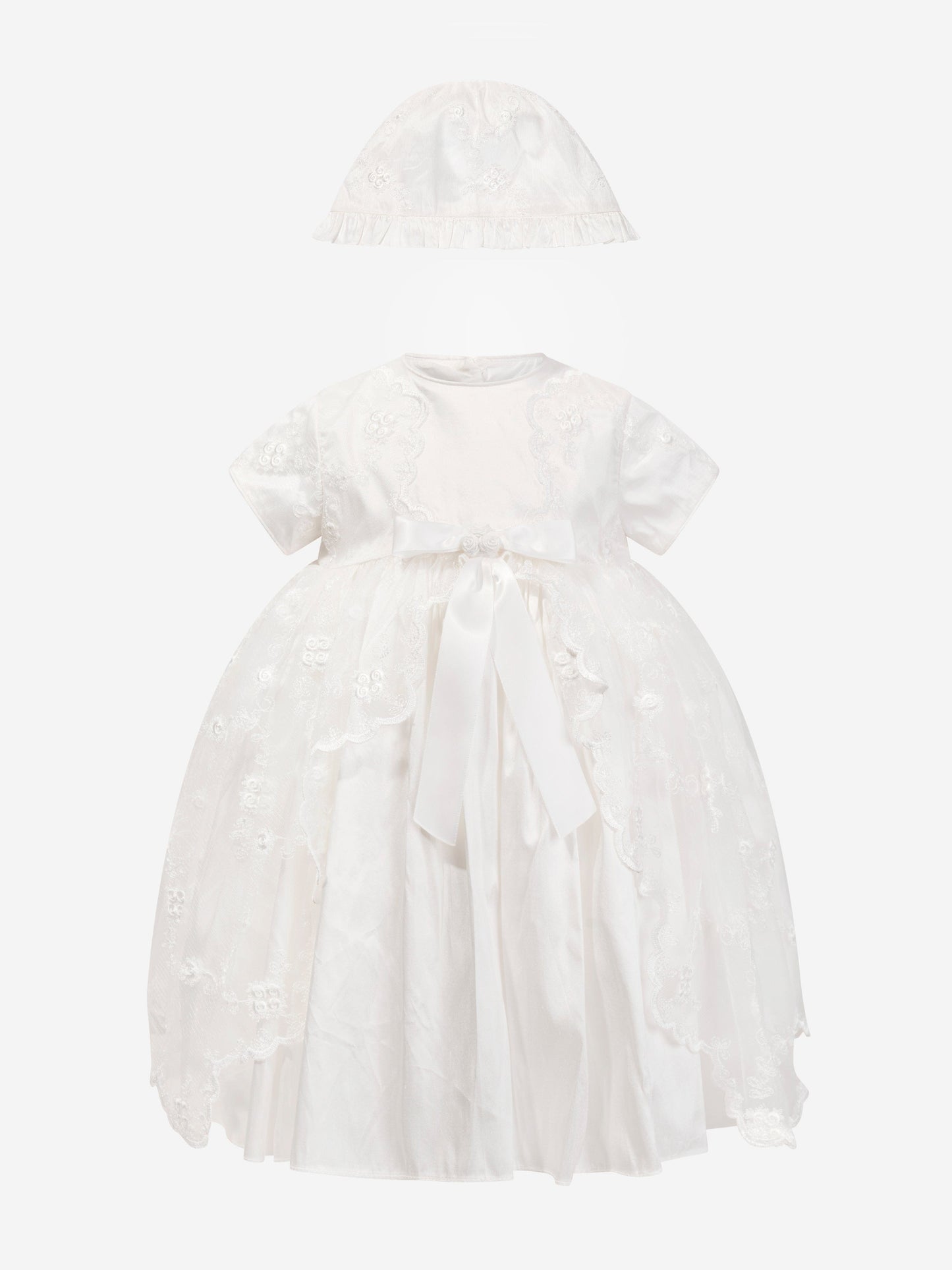 Sarah Louise Baby Girls Christening Dress And Bonnet in Ivory