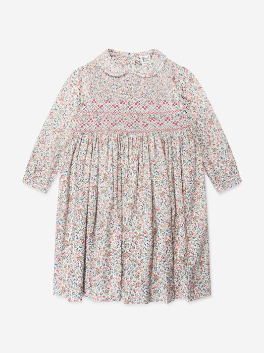 Sarah Louise Girls Floral Smocked Dress in Blue