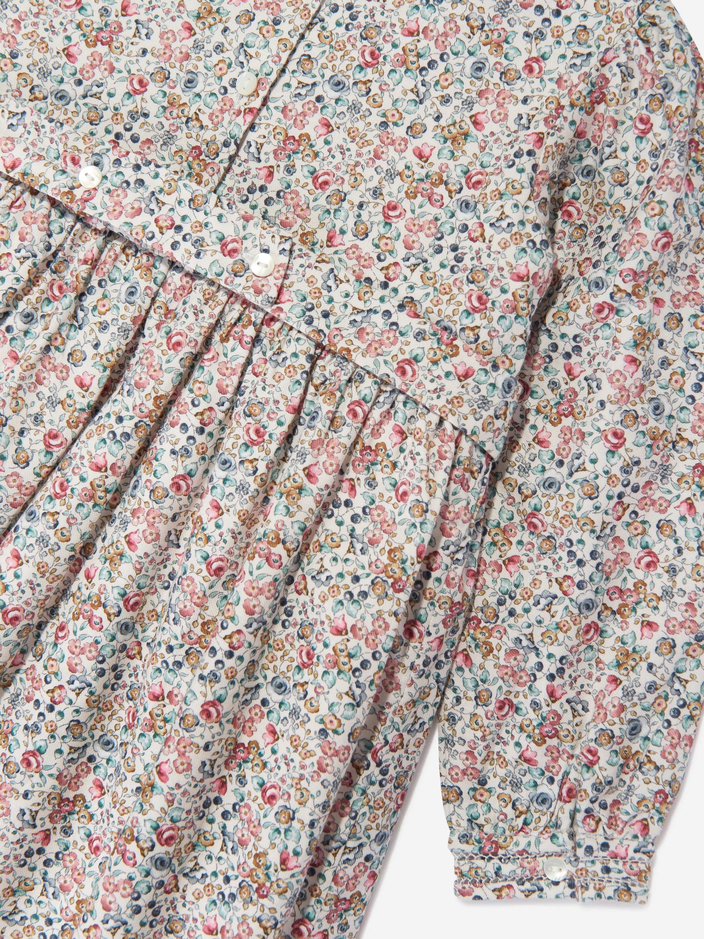 Sarah Louise Girls Floral Smocked Dress in Blue