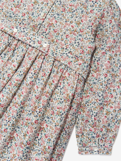 Sarah Louise Girls Floral Smocked Dress in Blue