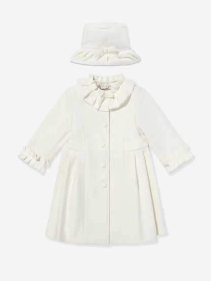 Sarah Louise Girls Coat and Hat Set in Ivory