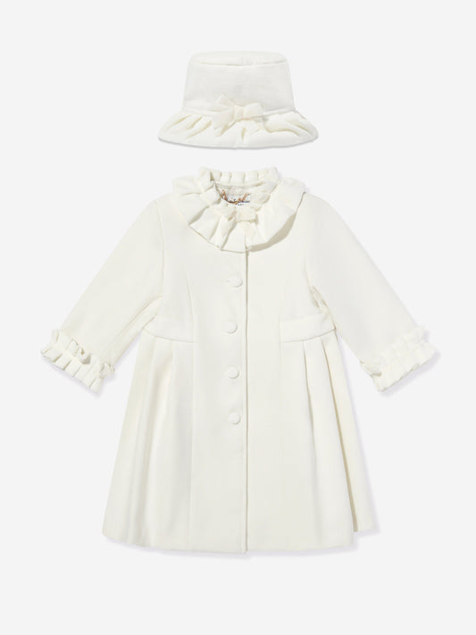 Sarah Louise Girls Coat and Hat Set in Ivory