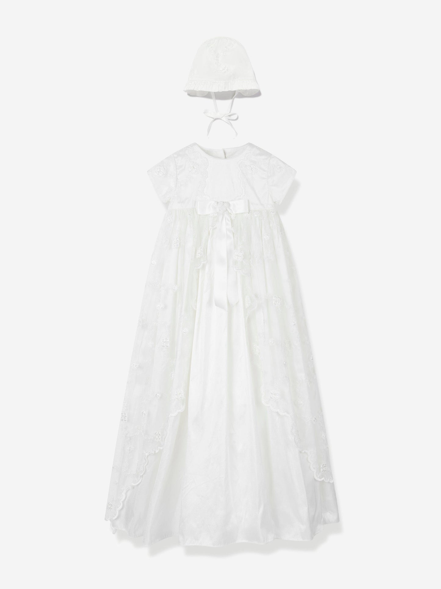 Sarah Louise Baby Girls Silk Christening Robe and Bonnet in Ivory