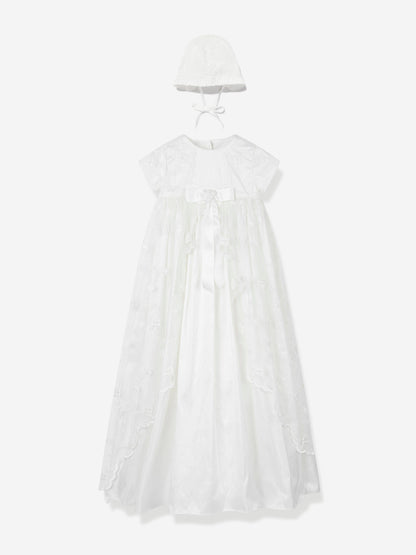 Sarah Louise Baby Girls Silk Christening Robe and Bonnet in Ivory