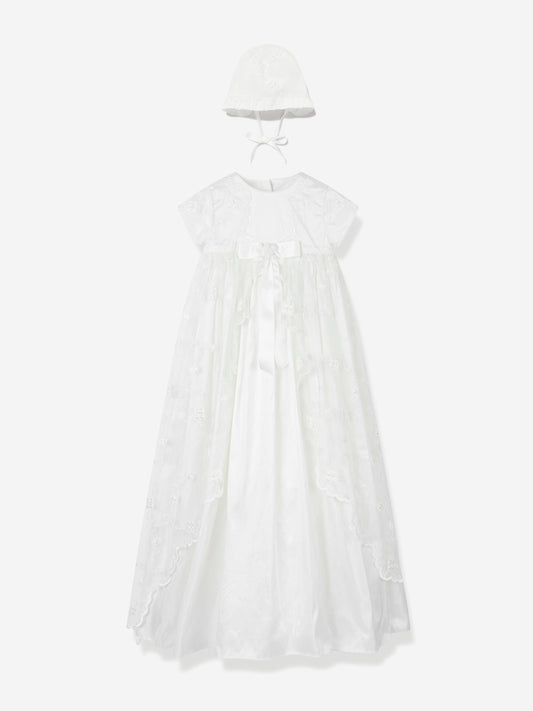 Sarah Louise Baby Girls Silk Christening Robe and Bonnet in Ivory