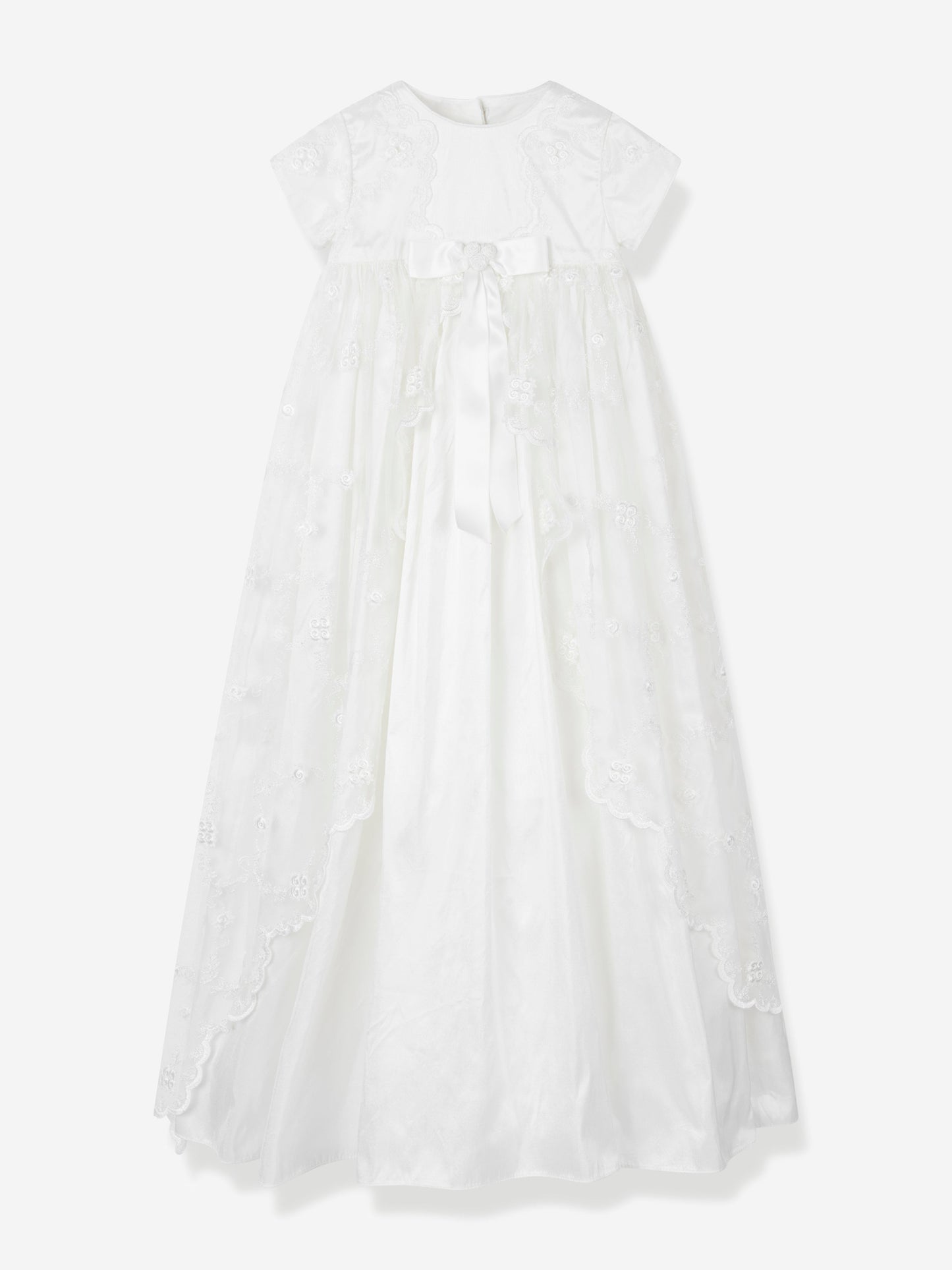 Sarah Louise Baby Girls Silk Christening Robe and Bonnet in Ivory