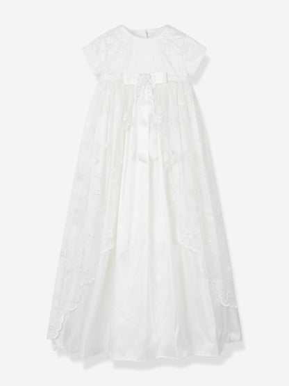 Sarah Louise Baby Girls Silk Christening Robe and Bonnet in Ivory