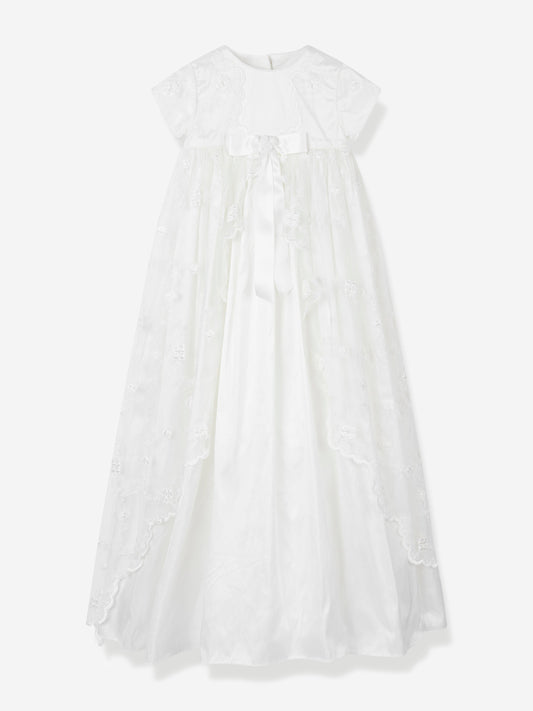 Sarah Louise Baby Girls Silk Christening Robe and Bonnet in Ivory