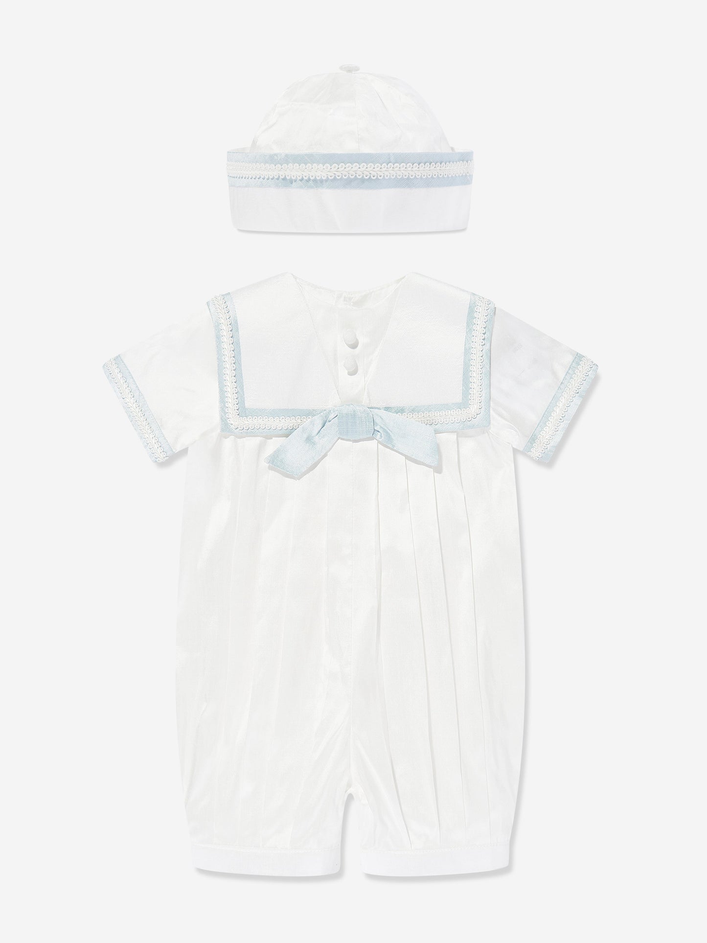 Sarah Louise Baby Boys Silk Romper and Hat in Ivory