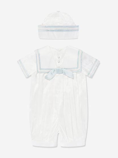 Sarah Louise Baby Boys Silk Romper and Hat in Ivory