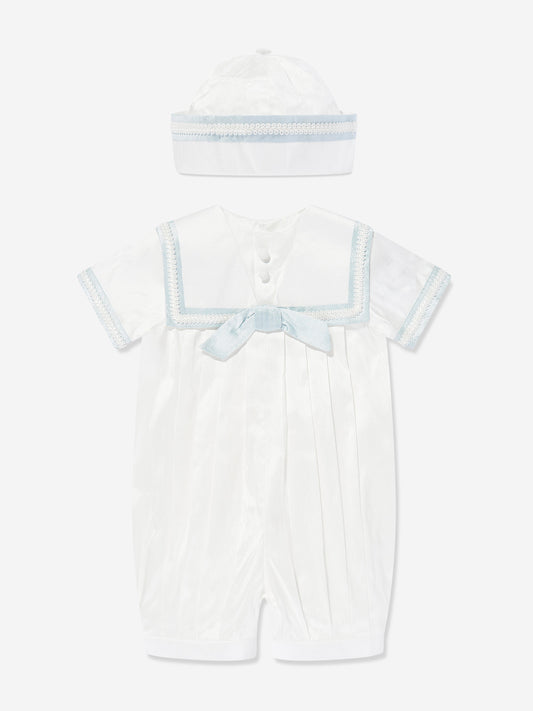 Sarah Louise Baby Boys Silk Romper and Hat in Ivory