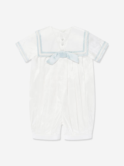 Sarah Louise Baby Boys Silk Romper and Hat in Ivory