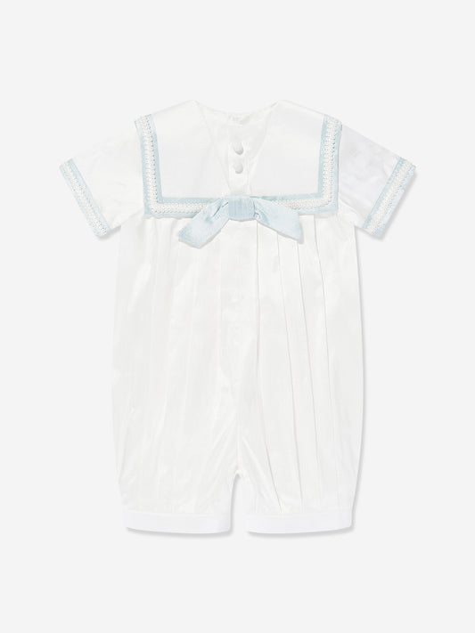 Sarah Louise Baby Boys Silk Romper and Hat in Ivory