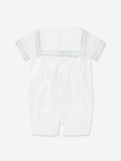 Sarah Louise Baby Boys Silk Romper and Hat in Ivory