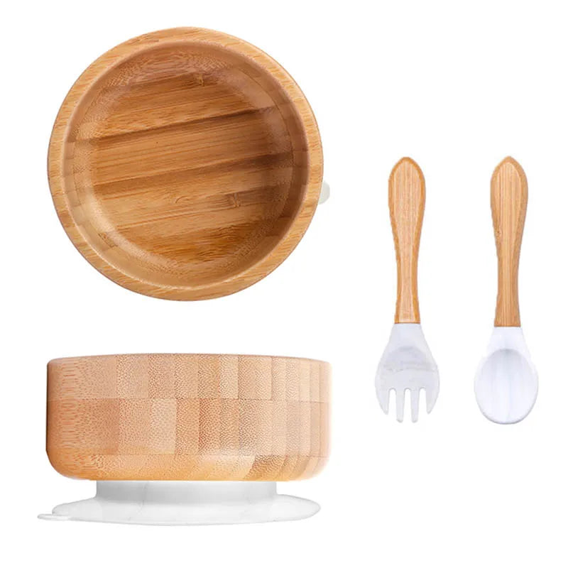 BOOMET Wooden Baby Bowl Set – Suction Plate with Fork & Spoon
