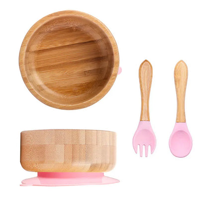 BOOMET Wooden Baby Bowl Set – Suction Plate with Fork & Spoon